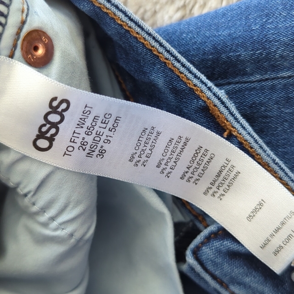 ASOS Distressed High Rise Long Inseam Skinny Blue Jeans Size 26 Inseam 32 Inches - Picture 4 of 6